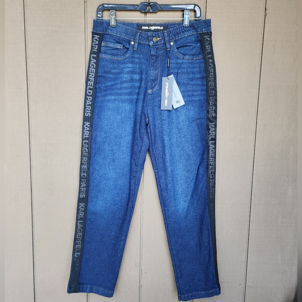 SOLD 😎😍Karl Lagerfeld dark- not faded NWT JEANS with LOGO SIDE STRAPS.
